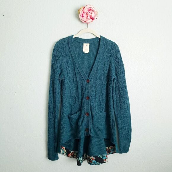 Anthropologie Far Away From Close Teal Wool Blend Cardigan - Picture 1 of 9